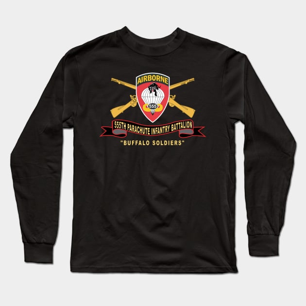 555th Parachute Infantry Battalion - SSI - Black - Red Bullalo Soldiers w Br - Ribbon X 300 Long Sleeve T-Shirt by twix123844